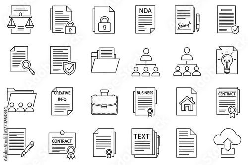 "Icons Representing Legal, Business, and Document Management."