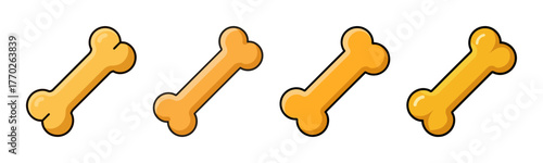 Four golden dog bone treats isolated on a