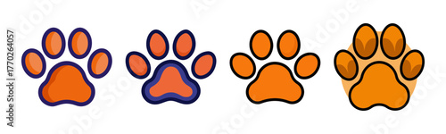 Four orange cat paw prints graphic with subtle variations
