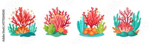 Colorful coral reef scene with vibrant marine life elements
