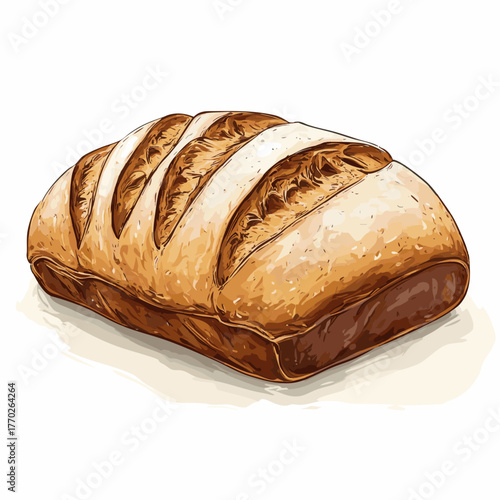 loaf of bread with a crusty top, isolated on white background, perfect for bakery or food design themes. Generative ai vector colorful illustration.