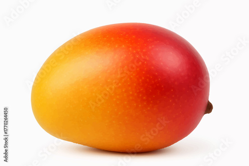 fresh mango with vibrant yellow, orange, and red gradient skin, displayed against a clean white backdrop. Generative ai vector colorful illustration.