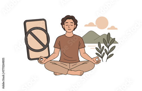 digital detox weekend screen free lifestyle and inner balance flat vector illustration style isolated on white background