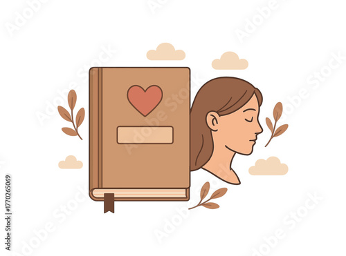 therapy journal emotional awareness and healing reflections flat vector illustration style isolated on white background