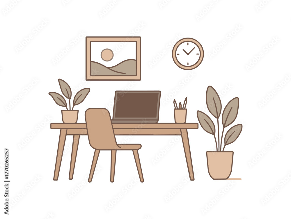 Fototapeta premium calm workspace minimal distractions and peaceful environment flat vector illustration style isolated on white background