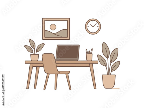calm workspace minimal distractions and peaceful environment flat vector illustration style isolated on white background