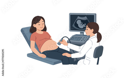 ultrasound appointment pregnancy milestone and prenatal checkup flat vector illustration style isolated on white background