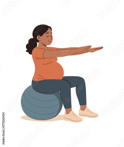 pregnancy exercise ball safe fitness and maternal wellbeing flat vector illustration style isolated on white background