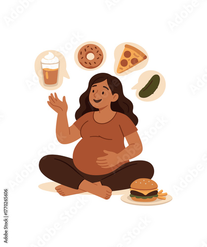 pregnancy cravings fun moments and maternal lifestyle flat vector illustration style isolated on white background