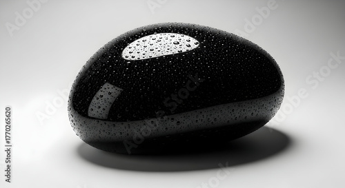 Black Ceramic Stone-Shaped Object with Glossy Surface for Minimalist Design and Artistic Display