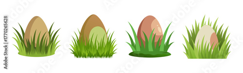 Simple art of hidden eggs in green grass field background