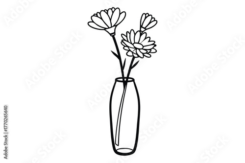 Daisies in Vase Line Art Illustration