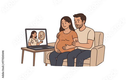 online prenatal class education and preparation for new parents flat vector illustration style isolated on white background