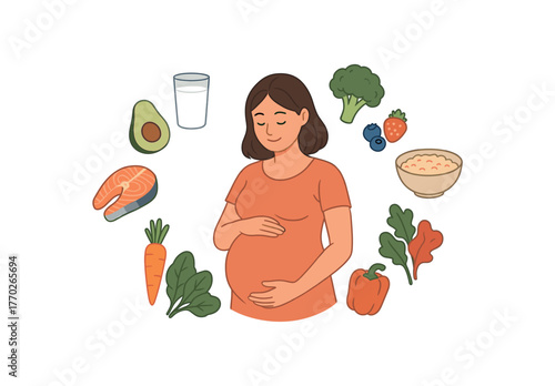 pregnancy meal plan healthy nutrition and maternal wellbeing flat vector illustration style isolated on white background
