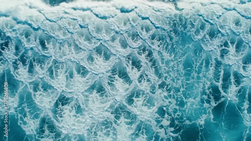 Top Down View of Foaming Waves Crashing and Splashing in the Ocean