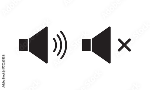 Speaker icon set. volume icon vector. loudspeaker icon vector. Mute and unmute volume sound flat vector icons for video apps and websites