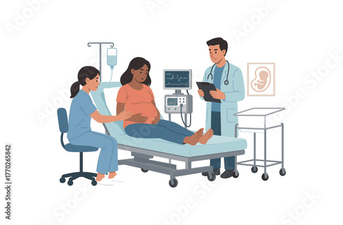 hospital maternity ward prenatal healthcare and delivery preparation flat vector illustration style isolated on white background