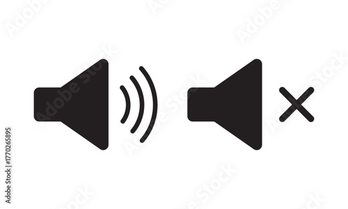 Speaker icon set. volume icon vector. loudspeaker icon vector. Mute and unmute volume sound flat vector icons for video apps and websites