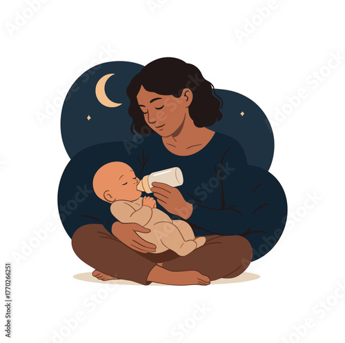night feeding session newborn nutrition and peaceful bonding flat vector illustration style isolated on white background