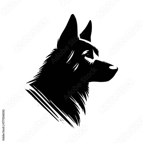 German Shepherd Dog Head Black and White Silhouette