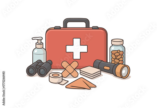 first aid kit home safety and emergency preparedness flat vector illustration style isolated on white background