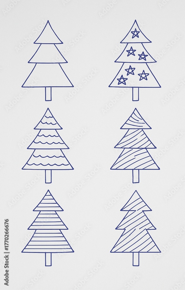 Obraz premium christmas tree set, hand drawn christmas tree