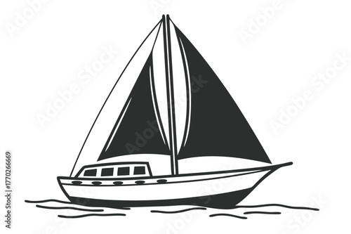 Sailboat Silhouette Line Art Illustration