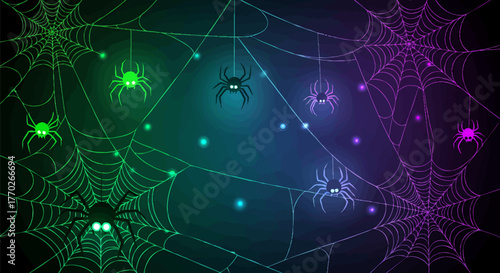 Halloween-themed background with spooky spiders and intricate webs, ideal for festive designs and decorations