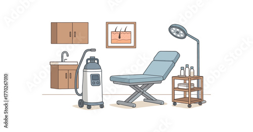 dermatology clinic cryotherapy room modern medical facility and equipment flat vector illustration style isolated on white background