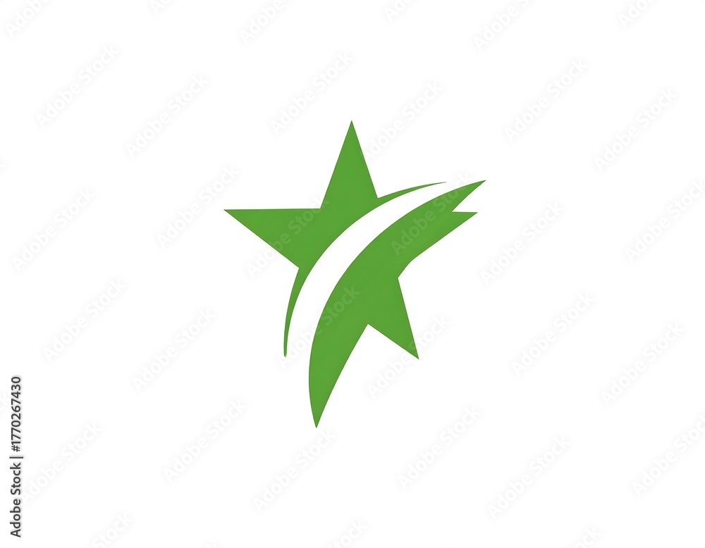 Obraz premium Green star with upward curved white line, all on a white background