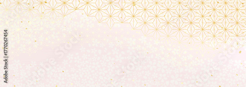 麻の葉模様と桜の花柄を組み合わせた和風背景イラスト