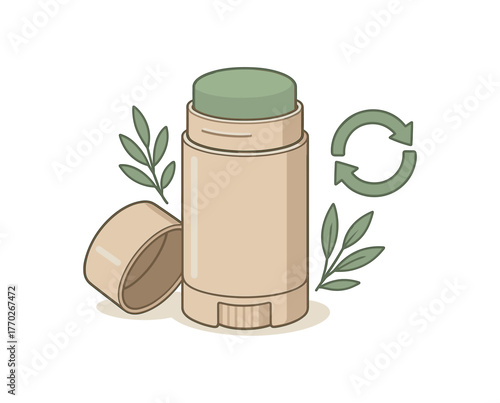refillable deodorant stick sustainable hygiene and zero waste lifestyle flat vector illustration style isolated on white background