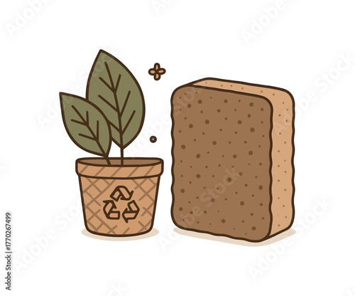 biodegradable cleaning sponge sustainable kitchen essentials and zero contain home flat vector illustration style isolated on white background