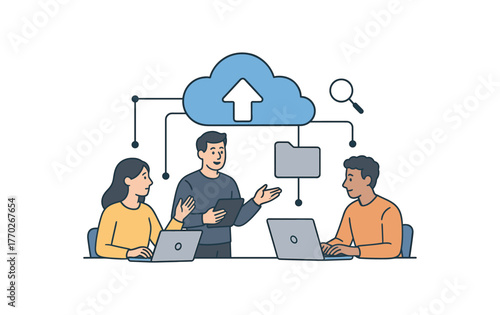 cloud storage drive remote collaboration and data access flat vector illustration style isolated on white background