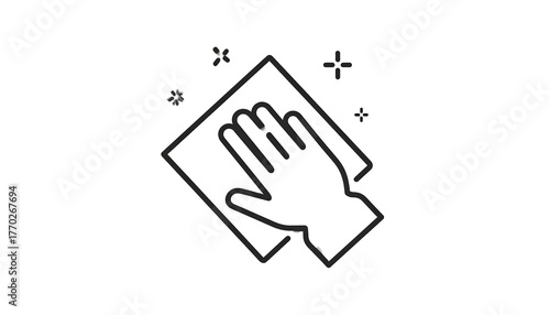 Minimalist icon of a hand using a cloth, with sparkly details
