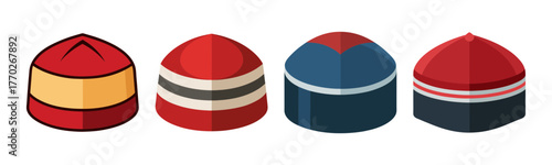 Collection of traditional kufi hats in vibrant colors