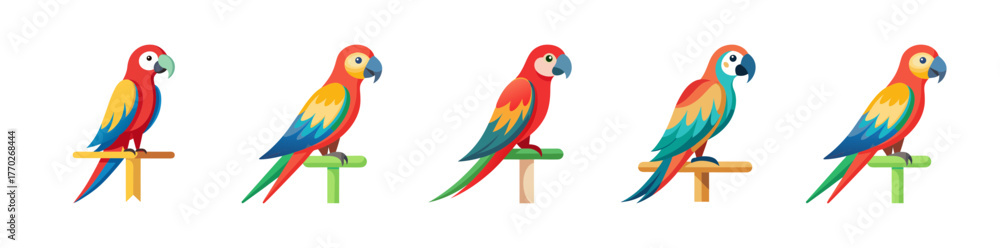 Fototapeta premium Colorful macaw parrots perched in artistic style