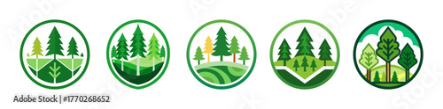 Forest conservation icons nature trees circular emblem design elements