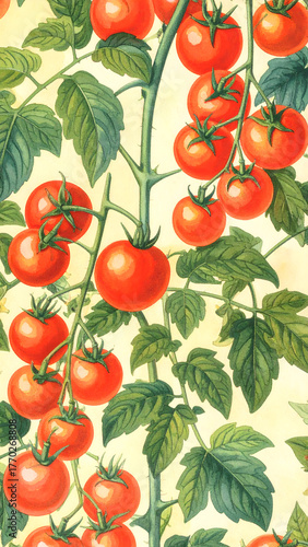 Botanical Tomato Illustration Wallpaper Design
