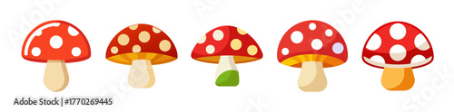 Collection of red and white spotted mushroom icons