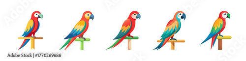 Colorful macaw parrots perched artistic representation multiple birds