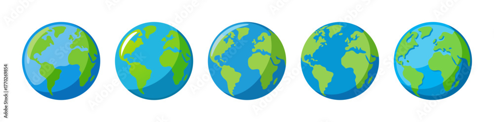 Naklejka premium Five simple earth planet graphics in a row with soft hues