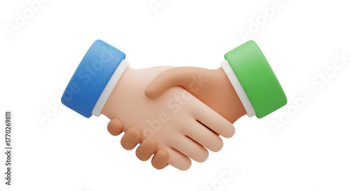 Modern 3D handshake illustration showing cooperation and agreement between diverse partners