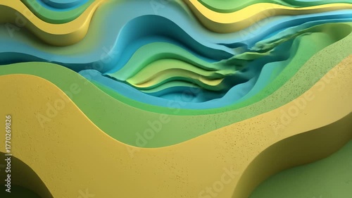 Abstract Wavy Layers in Blue, Green, and Yellow