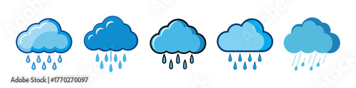 Rainy day cloud icons showing precipitation falling down