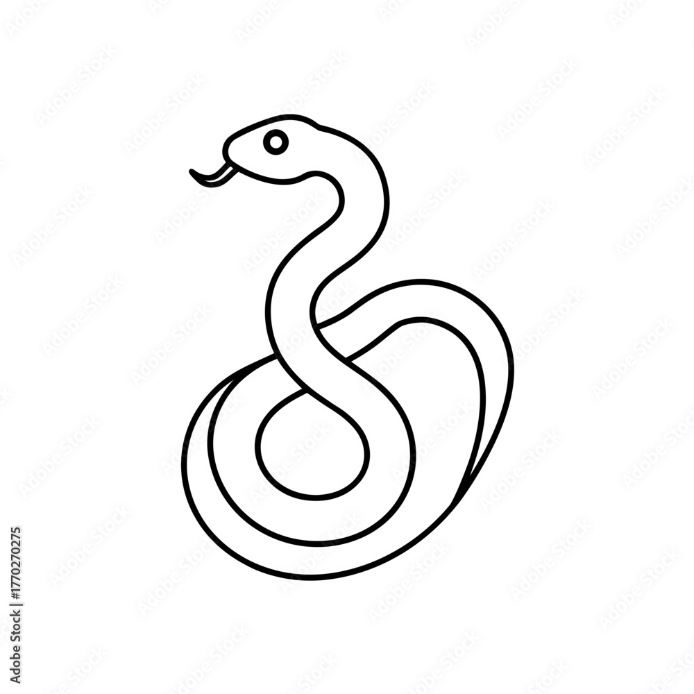 Fototapeta premium Outline drawing of a snake coil on transparent background