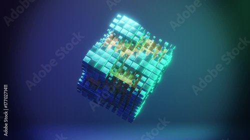 Futuristic Digital Quantum Data Cube Animation