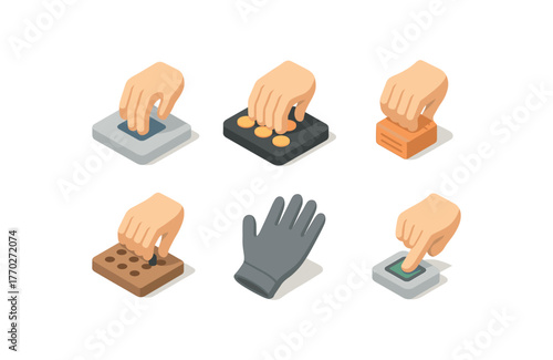 isometric icon items isolated on white background fingers tactile sensor fingers pressure pad fingers grip enhancer fingers dexterity board fingers glove liner fingers fingerprint reader