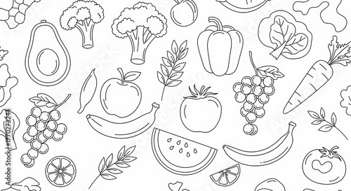 Seamless Fruits Pattern Vector, Abstract Healthy Food Texture Background Illustration