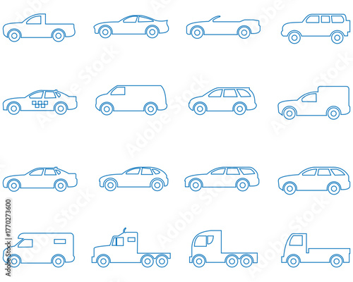 Car & Accident Icon Collection — Editable Vector Line Icons of Vehicles, Accidents, and Automotive Symbols